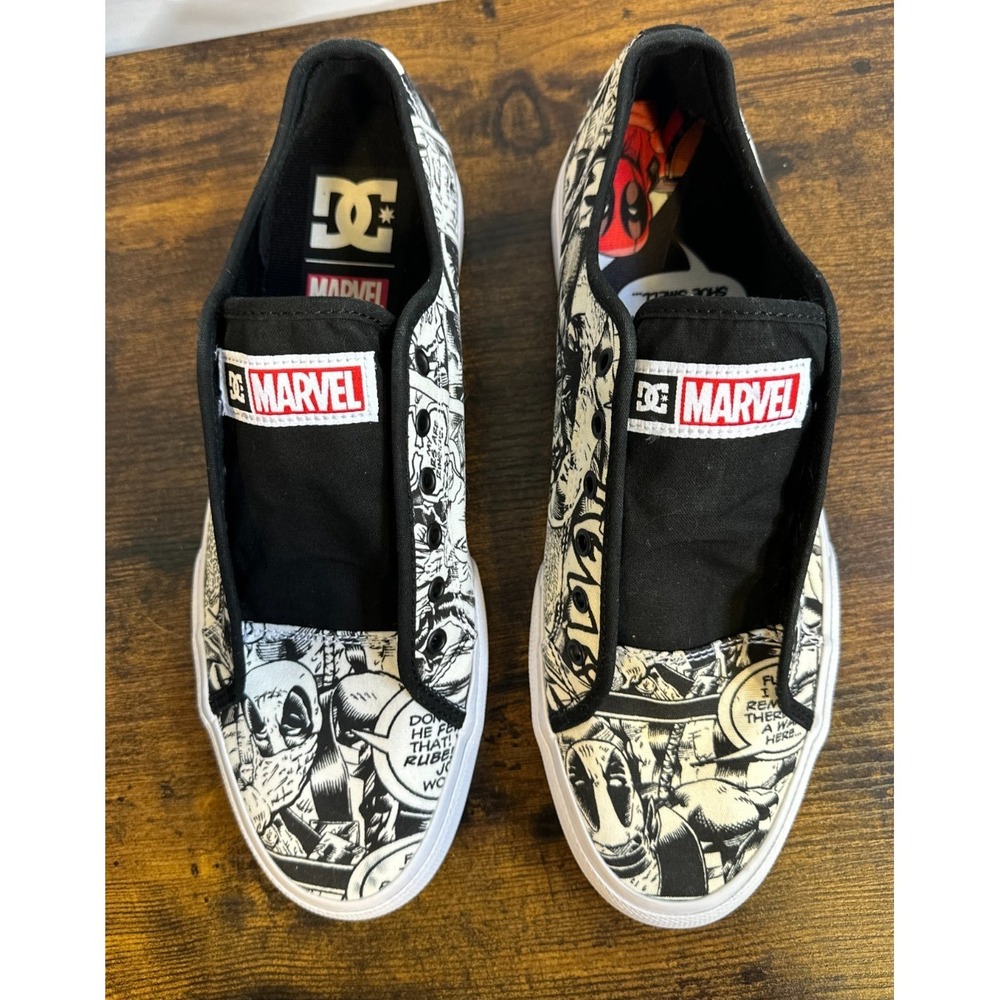 DC x Marvel Deadpool DP Manual Skate Shoe Black White Comic Men's 11.5 *No Laces - Picture 7 of 15